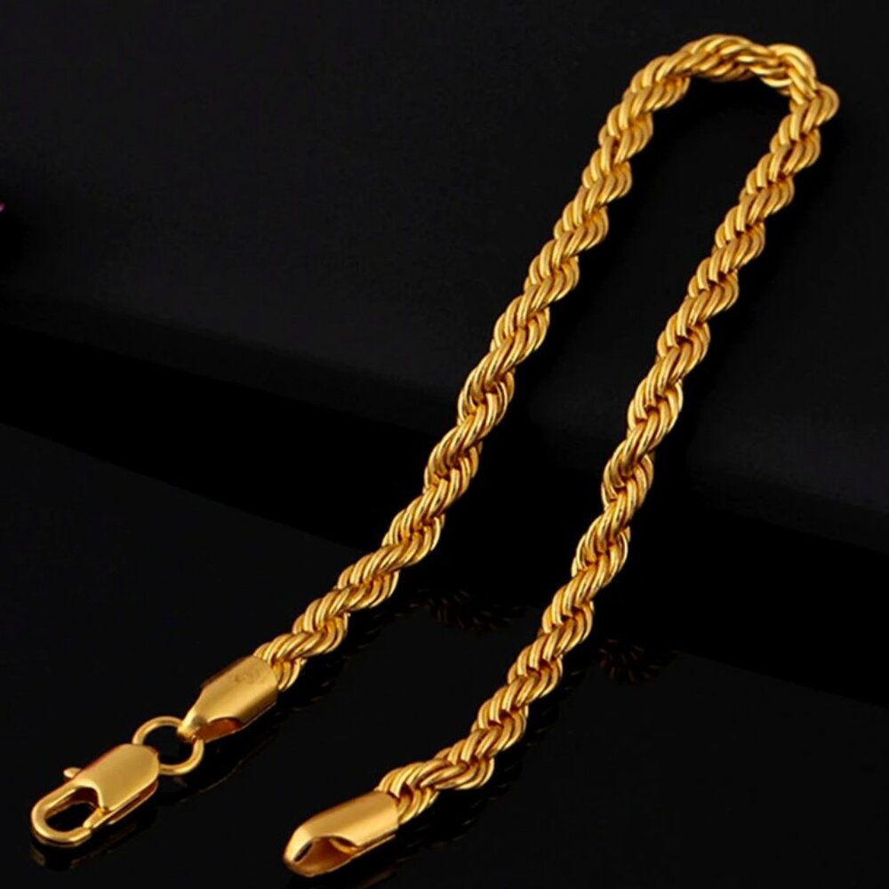 ⭐  New Men's 7.75" Diamond Cut Rope Bracelet 4mm Wide 18K Yellow Gold ⭐